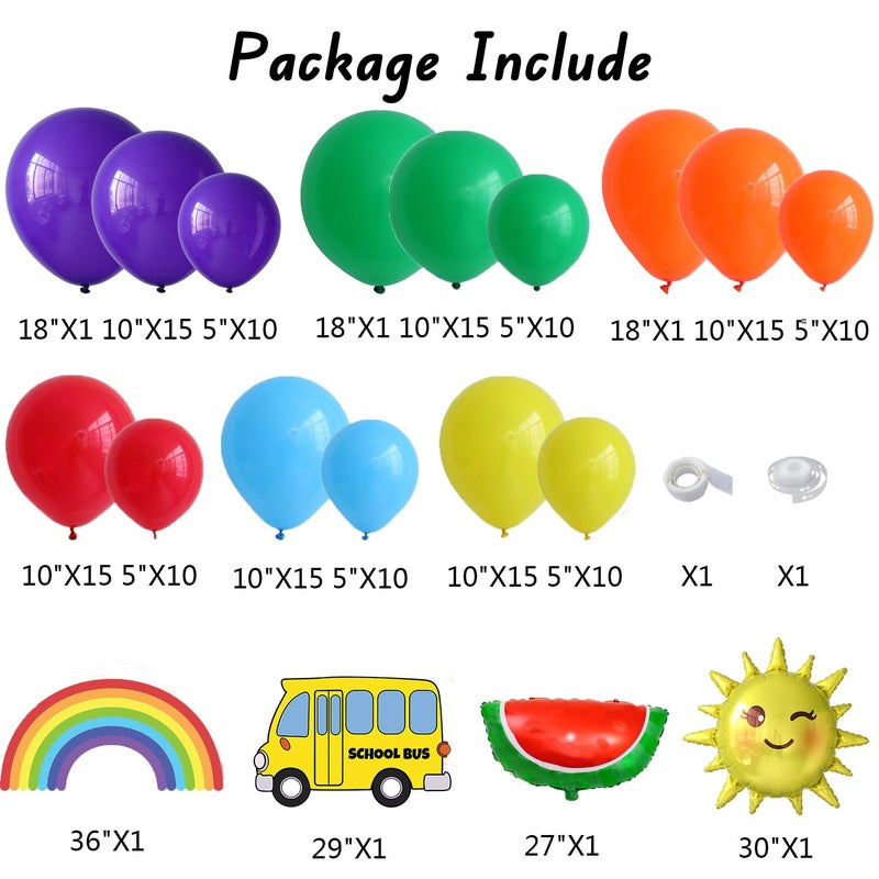 UAEYW Rainbow Balloon Arch Garland Kit 159pcs Assorted Colors with Watermelon School Bus Rainbow Sun Mylar Balloons for Watermelon Birthday Party Back to School Decorations - Image 2